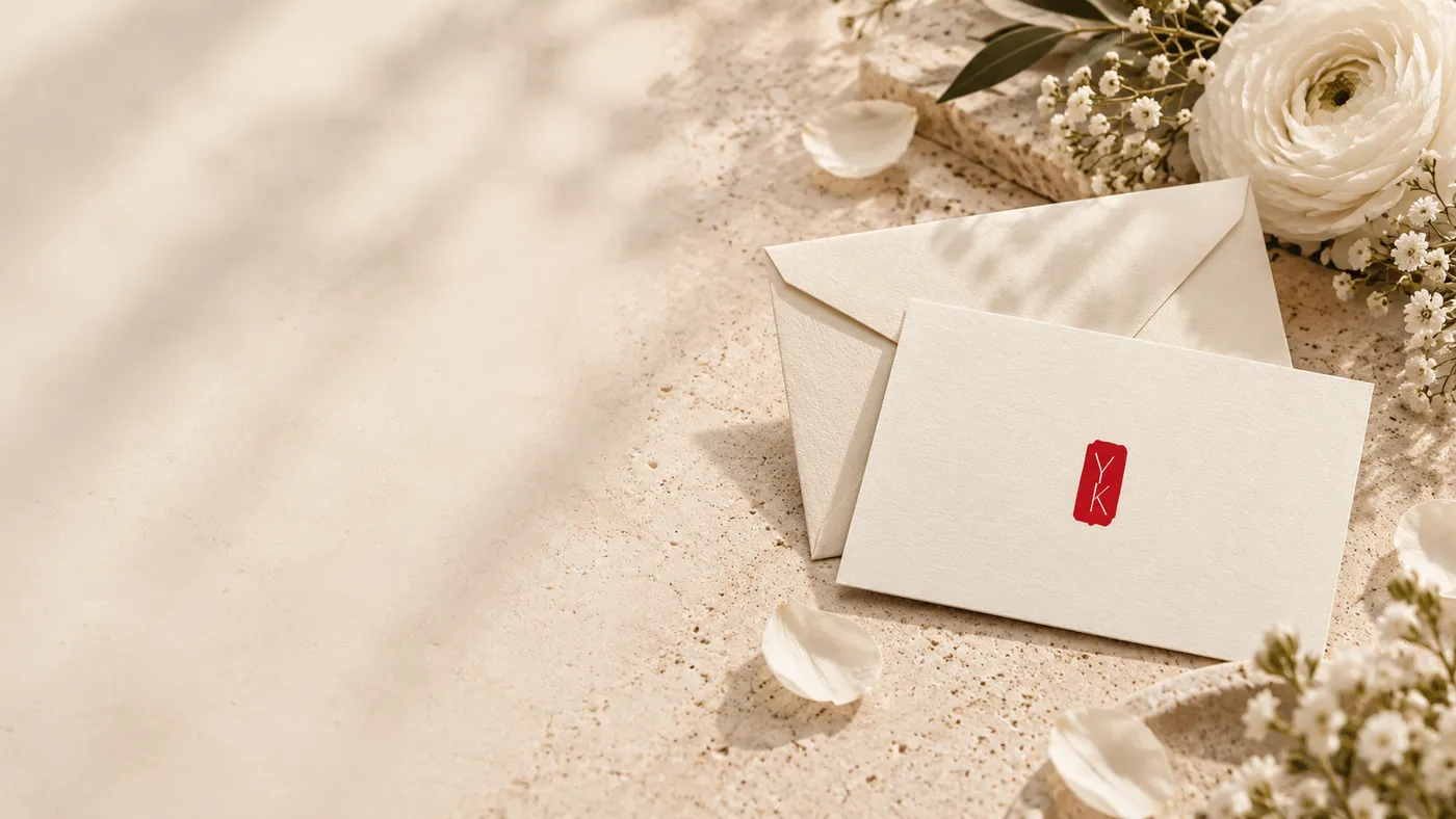 Yulia Kuzmina beauty gift card with elegant flowers and envelope in the Southern Highlands